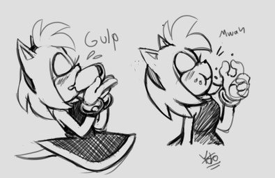 anthro clothing crumbs crumbs_on_face eyes_closed female food food_fetish gloves gulp_(sound_effect) handwear hot_dog solo suggestive suggestive_food swallowing yotomoe sega sonic_the_hedgehog_(series) amy_rose eulipotyphlan hedgehog mammal 2020 black_and_white monochrome sketch