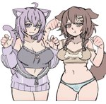 5_fingers accessory animal_ears anthro bone_print braided_hair breasts brown_ears brown_hair brown_tail cat_keyhole_clothing clothed clothed_anthro clothed_female clothing crop_top duo female female/female fingers footprint front_view hair hair_accessory inner_ear_fluff light_body light_skin mouth_closed off_shoulder panties pawprint purple_eyes purple_hair purple_tail shirt simple_background tail topwear tuft underwear white_background pantsu-ripper hololive vtuber inugami_korone okayu_nekomata animal_humanoid canid canid_humanoid canine canine_humanoid cat_humanoid dog_humanoid felid felid_humanoid feline feline_humanoid humanoid mammal mammal_humanoid 2024 digital_drawing_(artwork) digital_media_(artwork) portrait three-quarter_portrait