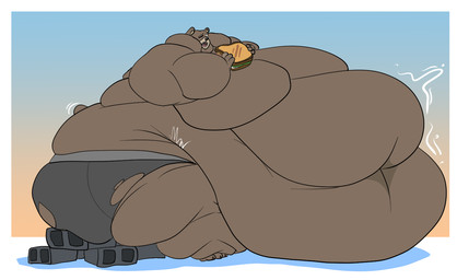 anthro arm_rolls back_rolls belly belly_rolls big_belly big_butt big_cheeks big_moobs butt chubby_cheeks clothing double_chin fat_face fat_rolls huge_belly huge_butt huge_cheeks huge_moobs leg_rolls love_handles male moobs morbidly_obese obese obese_male overweight overweight_male solo torn_clothing underwear gamingmarko mihoyo zenless_zone_zero ben_bigger bear mammal
