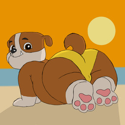 anthro big_butt bulge bulge_from_behind butt clothing male overweight overweight_anthro overweight_male underwear young young_male unclejock paw_patrol rubble_(paw_patrol) bulldog canid canine canis domestic_dog english_bulldog mammal mastiff molosser 1:1