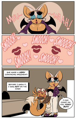 3_panel_comic age_difference anthro bat_wings black_clothing black_topwear black_tube_top blue_eyeshadow bottomwear breasts cleavage clothed clothing detective duo eyeshadow eyewear eyewear_on_head female footwear gloves green_eyes handwear hat headgear headwear high_heels jacket kiss_mark lipstick makeup male male/female membrane_(anatomy) membranous_wings older_female pants purple_clothing purple_jacket purple_topwear red_lipstick shoes sound_effects sunglasses sunglasses_on_head tail text topwear tube_top white_bottomwear white_clothing white_pants wings younger_male glassfish sega sonic_the_hedgehog_(series) the_murder_of_sonic_the_hedgehog miles_prower rouge_the_bat bat canid canine fox mammal comic english_text hi_res