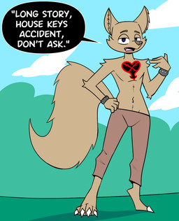 anthro black_speech_bubble blue_eyes bottomwear bracelet claws clothed clothing dialogue fluffy fluffy_tail fur heartless_symbol inner_ear_fluff jewelry male male_anthro narrowed_eyes outside pants sky solo speech_bubble standing tail tan_body tan_bottomwear tan_clothing tan_fur tan_pants text toe_claws topless topless_anthro topless_male tuft birbpan kingdom_hearts square_enix jack_(jackwolf) canid canine canis heartless mammal wolf english_text hi_res
