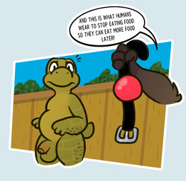 anthro ball_gag bdsm dialogue duo gag genitals male nude penis slightly_chubby text stockingmiami dreamworks over_the_hedge rj_(over_the_hedge) verne_(over_the_hedge) box_turtle mammal procyonid raccoon reptile scalie turtle english_text hi_res