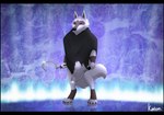 anthro balls black_lips clothed clothing fur genitals grey_body grey_fur lips male red_eyes sickle solo weapon kaion dreamworks puss_in_boots_(franchise) death_(puss_in_boots) canid canine canis mammal wolf hi_res story story_in_description