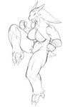 anthro areola big_breasts breasts female fist genitals muscular muscular_female nipples pubes pussy raised_knee solo fours_(artist) nintendo pokemon blaziken generation_3_pokemon pokemon_(species) hi_res monochrome sketch