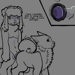 animal_genitalia anthro anthro_on_feral bestiality embarrassed female female_feral female_penetrated feral feral_penetrated genitals male male/female male_anthro penetration speech_bubble vaginal vulva x-ray_view mochamuzzled canid canine canis mammal hi_res sketch
