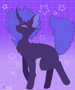 ambiguous_gender blue_hair dark_body dark_fur female feral fur geometric_background grid_background hair horn long_horn notched_ear pattern_background purple_eyes simple_background solo star peachyfangs usagimimi10 fan_character equid equine horse mammal pony hi_res