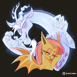 anthro antlers bat_wings blush blush_lines duo eyebrows fangs female feral half-closed_eyes horn long_neck male membrane_(anatomy) membranous_wings narrowed_eyes sharp_teeth teeth wings naquelinedelch2 friendship_is_magic hasbro my_little_pony discord_(mlp) flutterbat_(mlp) fluttershy_(mlp) bat_pony chimera draconequus equid ghost mammal spirit 1:1 signature