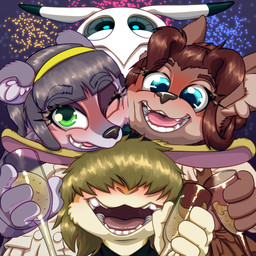 alcohol anthro beverage champagne champagne_glass container covered_eyes cup drinking_glass female fireworks glass glass_container glass_cup group group_photo hair long_hair machine male red_hair toony turkojar new_year_2025 alan_(turkojar) asiri_gavil isa_sturmi tilian_pinatre deer lagomorph leporid mammal mephitid rabbit robot skunk hi_res