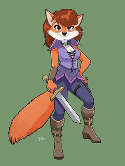 alternate_costume alternate_form alternate_hairstyle anthro big_tail biped black_nose blue_bottomwear blue_clothing blue_pants boots bottomwear breasts brown_eyes buckle cheek_tuft cleavage clothed clothed_anthro clothed_female clothing collar countershade_face countershade_fur countershading eyebrow_through_hair eyebrows eyelashes facial_tuft female fingers fluffy fluffy_tail footwear fully_clothed fully_clothed_anthro fully_clothed_female fur green_background gun hair hand_on_hip handgun holding_melee_weapon holding_object holding_sword holding_weapon holster jewelry looking_at_viewer melee_weapon necklace orange_body orange_fur orange_tail pants philtrum purple_clothing purple_topwear ranged_weapon red_hair redesign ring shoes simple_background smile smiling_at_viewer solo standing sword tail topwear translucent translucent_hair tuft two_tone_face weapon whiskers shuffle99 disney robin_hood_(disney) maid_marian canid canine fox mammal red_fox true_fox full-length_portrait portrait signature source_request unavailable_at_source