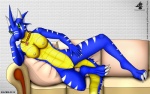 anthro blue_body blue_skin breasts female genitals green_eyes nipples non-mammal_breasts non-mammal_nipples nude pussy scales solo tail yellow_body yellow_scales dragonrage mythology rady_jargon dragon mythological_creature mythological_scalie scalie 2012