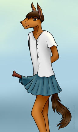 adolescent animal_genitalia animal_penis anthro big_penis biped bottomwear clothed clothing crossdressing equine_genitalia equine_penis erection genitals ineffective_clothing long_penis male male_anthro penis skirt solo young young_anthro young_male confusedraven dave_(confusedraven) equid equine horse mammal absurd_res hi_res