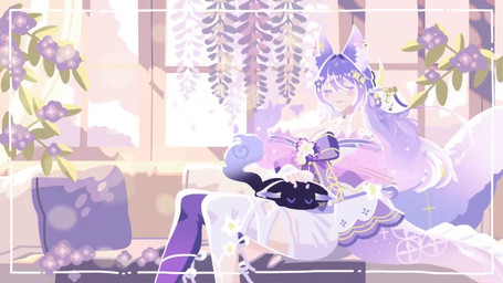big_tail bouncing_breasts bow_ribbon breasts cleavage clothed clothing collar dress duo female feral flower furniture hair jewelry long_hair plant purple_eyes purple_hair smile sofa tail window lp8000mao animal_humanoid canid canid_humanoid canine canine_humanoid fox fox_humanoid humanoid mammal mammal_humanoid 16:9 2d_animation animated motion_tweening no_sound short_playtime video widescreen