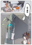 aak_(arknights) anthro arknights black_hair chinese_text comic doctor_(arknights) domestic_cat ear_piercing ear_ring felid feline felis fur hair human hypergryph kaokao male mammal piercing pupils red_body red_fur ring_piercing slit_pupils studio_montagne text translated