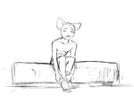 anthro bed clothing emaciated eyes_closed footwear furniture male on_bed removing_socks sitting sitting_on_bed skinny socks solo undressing hladilnik daniel_(hladilnik) canid canine canis mammal wolf 2025 black_and_white hi_res monochrome sketch