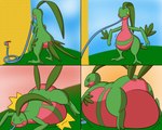 ambiguous_gender anthro belly belly_expansion big_belly butt expansion featureless_crotch green_body hose hose_in_mouth hose_inflation huge_belly hyper hyper_belly inflation leaf leaf_hair leaf_tail liquid_inflation monobutt multicolored_body plant plant_hair pseudo_hair red_body semi-anthro solo tail two_tone_body water_hose water_inflation yellow_sclera alvro nintendo pokemon generation_3_pokemon grovyle pokemon_(species) 2022 5:4 comic hi_res