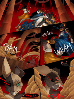 anthro areola armband asphyxiation big_areola big_breasts blood blood_on_face blue_clothing bodily_fluids breast_scar breasts clothing duo female fur gold_(metal) gore gouging green_eyes group magic magic_user male multicolored_body multicolored_fur reaching red_background red_eyes ripping screaming simple_background sound_effects spell text trio two_tone_body two_tone_fur tyunre nafisa_vharr_antrelys qadir_vharr_antrelys raisa_vharr_gres bovid caprine domestic_rabbit harlequin_rabbit lagomorph leporid mammal oryctolagus rabbit 3:4 comic hi_res