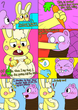 abdominal_bulge appliance beaver_tail belly big_belly big_tail blue_background blush blush_lines bodily_fluids bound buckteeth carrot color_coded_text cotton_tail dialogue eating exclamation_point eyes_closed food force_feeding forced freckled_face freckles fridge head_tuft holidays kitchen_appliance narrowed_eyes pink_background plant purple_background purple_text question_mark red_background rope rosy_cheeks saliva saliva_on_hand scut_tail secret short_tail simple_background swallowing sweat tail tears teeth text tuft vegetable yellow_background yellow_text nikko-kai-cutie third-party_edit easter happy_tree_friends cuddles_(htf) easter_bunny toothy_(htf) color_edit colored comic english_text hi_res