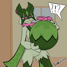 3_fingers anthro bomb cape claws cloak clothing evil_grin explosives eyebrows eyelashes eyeshadow fangs female fingers flower flower_(anatomy) fur green_body green_fur head_markings holding_object humor inside lifting looking_at_viewer makeup markings mask narrowed_eyes nude outline pink_eyes pink_nose plant raised_eyebrow smile smug solo speech_bubble stylized tail teeth tuft sabrecheeta nintendo pokemon masqa_(sabrecheeta) generation_9_pokemon meowscarada pokemon_(species) 1:1 3d_(artwork) 3d_animation animated blender_(artwork) digital_media_(artwork) hi_res no_sound short_playtime video
