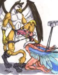 alyn_gryphon anthro archaeopteryx avian bdsm blood bodily_fluids bondage bound dinosaucers dinosaur feet female forced genital_fluids gryphon male male/female mythological_avian mythological_creature mythology reptile scalie soles teryx_(dinosaucers) theropod toes urine watersports