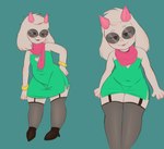 absolute_territory anthro bare_shoulders bottomwear bracelet clothed clothing crossdressing dress eyewear femboy fluffy_ears footwear garter_straps glasses green_clothing green_dress high_heels horn jewelry legwear male paws scarf shoes sleeveless_dress smug solo sunglasses thigh_highs tight_bottomwear tight_clothing cappuchino deltarune undertale_(series) ralsei bovid caprine goat mammal absurd_res hi_res