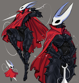 2_horns anthro biped black_body black_eyes cloak clothed clothing female holding_melee_weapon holding_object holding_weapon horn melee_weapon nail_(weapon) red_cloak red_clothing solo standing thick_thighs weapon saltyserpent hollow_knight_(franchise) team_cherry hornet_(hollow_knight) arthropod insect absurd_res hi_res