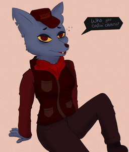anthro biped bottomwear breasts clothed clothing dialogue drunk eye_bags fangs female footwear fully_clothed hat headgear headwear homeless hooded_jacket hoodie jacket looking_at_viewer notched_ear open_mouth pants pockets scarf sitting solo speech_bubble substance_intoxication talking_to_viewer teeth text tongue topwear cooliehigh night_in_the_woods jenna_(nitw) canid canine canis mammal wolf 2017 english_text hi_res