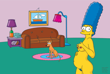 4_fingers areola beehive_(hairstyle) belly bent_arm big_areola big_breasts big_eyes biped black_nose black_text blue_hair blue_pubes book breasts brown_body brown_ears brown_fur brown_sofa brown_tail carpet closed_smile detailed_background duo electronics eyelashes female female_human feral fingers floor floppy_ears folded_ears fur furniture green_floor hair hand_on_belly hand_on_own_belly inside internal_wall lamp larger_female larger_human light_areola light_body light_hair light_nipples light_skin living_room long_eyelashes male male_feral mature_female mature_human monotone_body monotone_fur monotone_skin monotone_tail mouth_closed navel nipples no_irises nude nude_female nude_human nude_male phone photo picture_frame pink_wall pose pregnant pregnant_female pregnant_human pubes puffy_nipples pupils red_areola red_nipples short_hair size_difference smaller_feral smaller_male smile smiling_at_viewer snout sofa standing tail text three-quarter_view wall_(structure) white_sclera yellow_body yellow_breasts yellow_ears yellow_nose yellow_skin mole_(artist) the_simpsons marge_simpson santa's_little_helper canid canine canis domestic_dog human mammal 2010 artist_name digital_drawing_(artwork) digital_media_(artwork) english_text
