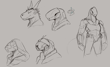 4_eyes anthro armor clothed clothing front_view head_spikes horn male male_anthro mouth_closed multi_eye obscured_eyes simple_background solo spikes spikes_(anatomy) wearing_helmet jezzlen scalie bust_portrait hi_res monochrome portrait sketch sketch_page three-quarter_portrait