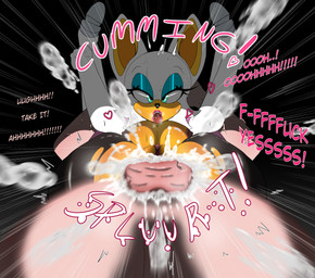 ahegao anthro areola balls big_breasts big_penis black_bodysuit black_clothing black_skinsuit blue_eyeshadow bodily_fluids bodysuit boots breasts brown_areola brown_nipples captured clothing cum cum_in_vagina cum_inside dialogue duo ejaculation eyelashes eyeshadow female footwear fur genital_fluids genitals green_eyes huge_penis knee_boots knee_highs legwear lipstick looking_pleasured makeup male male/female nipples open_mouth orange_body orange_fur penetration penis pink_lipstick sex shoes skinsuit sweat sweatdrop tan_body tan_skin text thick_thighs tight_clothing tongue tongue_out torn_bodysuit torn_clothing torn_skinsuit vaginal vaginal_penetration vulva white_body white_boots white_clothing white_footwear white_fur wide_hips helloguish sega sonic_the_hedgehog_(series) rouge_the_bat bat human mammal absurd_res english_text hi_res