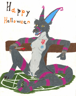 alchemical_symbol anthro blood bodily_fluids clitoris cum dagger drippy female genital_fluids genitals holidays inverted_pentacle knife melee_weapon nipples occult_symbol pentacle pentagram self-harm solo summoning_circle symbol tail vulva weapon adleisio halloween crux absurd_res hi_res traditional_media_(artwork)