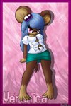 11_breasts anthro barefoot blue_hair bottomwear breasts brown_body brown_fur clothing feet female fur hair looking_at_viewer multi_breast nipple_outline shirt skirt solo tongue tongue_out topwear visorelle veronica_(visorelle) american_opossum mammal marsupial 2019 hi_res