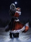 anthro clothing coat duo female fur male male/female moon multicolored_body multicolored_fur smile snow standing topwear winter winter_coat tiny_bunny alice_the_vixen canid canine canis fox human hybrid mammal wolf 2021 hi_res