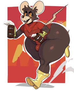 alcohol anthro beer beverage big_butt biped boots bottom_heavy bulge butt clothed clothing femboy footwear fur hair huge_butt huge_hips huge_thighs male male_anthro medieval medieval_clothing plantigrade running shoes simple_background small_waist smile solo tail teeth thick_thighs wide_hips cafe_ydonas mammal murid murine rat rodent hi_res