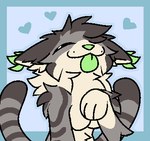 2_tails anthro blep blue_background breasts ear_tuft eyes_closed featureless_breasts female fur green_nose green_tongue grey_body grey_fur handpaw head_tuft heart_symbol inner_ear_fluff multi_tail paws simple_background smile solo tail tongue tongue_out tuft white_body white_fur white_inner_ear_fluff midnightpurrs misty_(cloudpie) domestic_cat felid feline felis mammal 2025 aliasing bust_portrait digital_drawing_(artwork) digital_media_(artwork) flat_colors low_res medibang_paint_(artwork) portrait