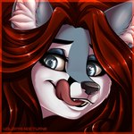 anthro female hair language licking red_hair smile solo tongue tongue_out volodyanocturne renita canid canine canis mammal wolf 1:1 hi_res icon