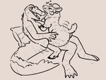 anthro duo eyes_closed female female_penetrated fur heart_symbol hooves horn interspecies male male/female male_penetrating male_penetrating_female nude penetration pillow predator/prey reclining sex wool_(fur) dubindore alligator alligatorid bovid caprine crocodilian domestic_sheep mammal reptile scalie sheep hi_res sketch