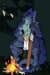 anthro blue_body bottomwear campfire clothing lizard_tail loincloth low_framerate male melee_weapon multicolored_body muscular muscular_anthro muscular_male simple_background solo sword tail two_tone_body weapon shirokame mythology levi_(seline) dragon mythological_creature mythological_scalie scalie 2:3 2d_animation animated hi_res loop short_playtime