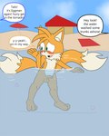 anthro balls beach blue_eyes blush erection exhibitionism foreskin fur genitals humanoid_genitalia humanoid_penis male multi_tail nude outside penis public sand seaside sky solo tail text mrgenoraven sega sonic_the_hedgehog_(series) miles_prower animal_humanoid canid canine fox humanoid mammal 4:5 absurd_res digital_media_(artwork) english_text hi_res