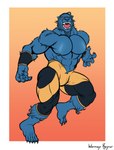 abs anthro big_muscles big_pecs blue_body blue_fur claws fur male muscular nipples pecs roaring solo superhero superhero_costume yellow_eyes warmageragnar marvel x-men beast_(marvel) felid feline mammal hi_res