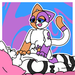 abdominal_bulge anthro bulge claws cowgirl_position dipstick_tail duo female footprint from_front_position fur hand_on_belly hand_on_hip male markings nipples on_bottom on_top orange_body orange_fur pawprint pawprint_(marking) purple_body purple_fur sex size_difference tail tail_markings tattoo vaginal white_body white_fur theenyface capcom monster_hunter cally_(theenyface) bear domestic_cat felid feline felis felyne lynian mammal palico polar_bear ursine 1:1 aliasing digital_drawing_(artwork) digital_media_(artwork) flat_colors