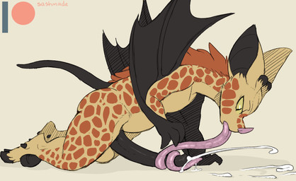 anthro autofellatio autotonguejob balls big_penis biped bodily_fluids cum cumshot ejaculation erection fur genital_fluids genitals hair hooves horn long_tongue male masturbation nude oral oral_masturbation orgasm penile penile_masturbation penis sex simple_background solo tongue tongue_out wings backsash bat giraffe giraffid hybrid mammal digital_media_(artwork) hi_res