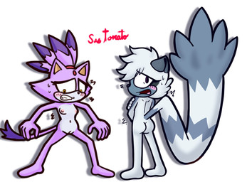 anthro areola blush breasts butt covering covering_self duo female female_anthro front_view genitals nipples nude rear_view tail vulva sussytomato idw_publishing sega sonic_the_hedgehog_(comics) sonic_the_hedgehog_(idw) sonic_the_hedgehog_(series) blaze_the_cat tangle_the_lemur domestic_cat felid feline felis lemur mammal primate ring-tailed_lemur strepsirrhine hi_res