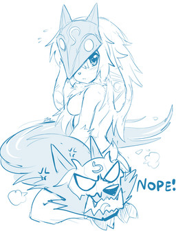 anthro blush breasts female looking_at_viewer looking_back looking_back_at_viewer male open_mouth siangture simple_background text white_background wolf_mask sollyz league_of_legends riot_games tencent kindred_(lol) lamb_(lol) wolf_(lol) bovid canid canine canis caprine mammal sheep wolf 2017 blue_and_white digital_drawing_(artwork) digital_media_(artwork) english_text hi_res monochrome sketch