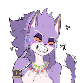 angry anthro bared_teeth bracelet countershading cross-popping_vein female fur gesture hand_gesture jewelry necklace pointing pointing_at_self purple_body purple_fur sharp_teeth simple_background solo teeth threatening vein white_background anonymous_artist mana_(series) square_enix trials_of_mana belladonna_(trials_of_mana) felid feline mammal 2021