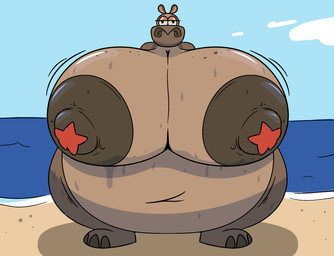 anthro areola belly big_areola big_belly big_breasts big_nipples black_eyes breasts brown_areola brown_body brown_nipples female freckled_breasts freckled_shoulders freckles glistening_eyelids half-closed_eyes huge_areola huge_belly huge_breasts huge_nipples hyper hyper_belly hyper_breasts motion_lines narrowed_eyes navel nipples nude obese obese_anthro obese_female overweight overweight_anthro overweight_female solo starfish_on_nipples mattthetooncat dreamworks madagascar_(series) gloria_(madagascar) aquatic asterozoan common_hippopotamus echinoderm hippopotamid mammal starfish hi_res