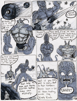 anthro biped blood bodily_fluids clothed clothing dialogue gore group macro male muscular muscular_male nude open_mouth size_difference speech_bubble tentacles text thick_thighs topless stillinthesimulation nickelodeon spongebob_squarepants larry_the_lobster patrick_star squidward_tentacles aquatic arthropod asterozoan cephalopod crustacean decapod echinoderm lobster malacostracan mollusk starfish absurd_res comic english_text hi_res