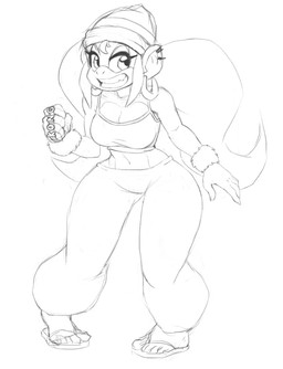 5_toes angry anthro bare_shoulders clothing ear_piercing ear_ring feet female footwear hair hat headgear headwear hoop_ear_ring jewelry long_hair navel piercing ring_piercing sandals shoes simple_background solo text toes nitro donkey_kong_(series) nintendo tiny_kong haplorhine kong mammal monkey primate english_text monochrome