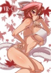 bikini breasts clothed clothing female hair leaf looking_at_viewer navel open_mouth pink_eyes red_hair short_hair skimpy solo swimwear tail two-piece_swimsuit under_boob petaroh animal_humanoid cat_humanoid felid felid_humanoid feline feline_humanoid humanoid mammal mammal_humanoid