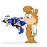 3_toes accessory anthro barefoot black_nose brown_body clothing feet female flower gun holding_object holding_weapon kerchief plant ranged_weapon simple_background solo standing toes toony uniform weapon white_background caramelbubbleart hanna-barbera jellystone_(hbo_max) yogi_bear cindy_bear bear mammal 1:1 hi_res